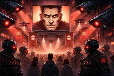 Orwellian - Characteristic of an oppressive government, especially involving control, surveillance, and manipulation of truth. (दमनकारी शासन से संबंधित, विशेषकर निगरानी, नियंत्रण और सत्य के हेरफेर वाला)