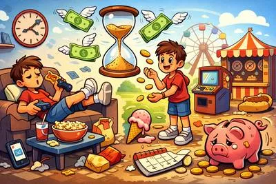 Fritter - Waste time, money, or energy on unimportant things. (व्यर्थ गँवाना)