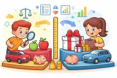 Comparative - Measured or judged by comparison; based on showing similarities or differences between things.