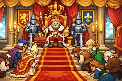 Monarchy - A form of government in which a king, queen, or emperor rules a country.