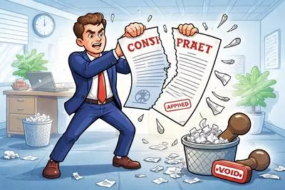 Rescind - Officially cancel, revoke, or repeal something such as a law, contract, or decision. (रद्द करना / निरस्त करना)
