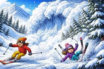 Avalanche - A large mass of snow, ice, and rocks falling rapidly down a mountainside.