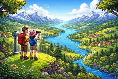Panorama - A wide, unbroken view of a large area in all directions. (विस्तृत दृश्य)