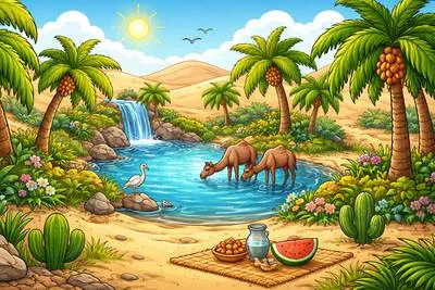 Oasis - A fertile or pleasant place in the middle of a dry, barren, or difficult area, especially in a desert where water is found.