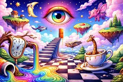 Surreal - Strange or dreamlike in a way that seems beyond normal reality.