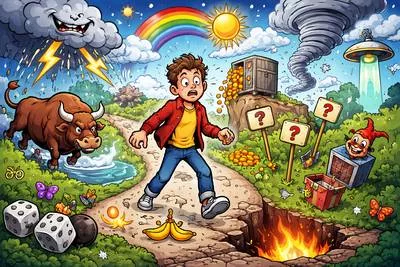 Unpredictable - Not able to be known, guessed, or expected in advance. (अप्रत्याशित; अनिश्चित)