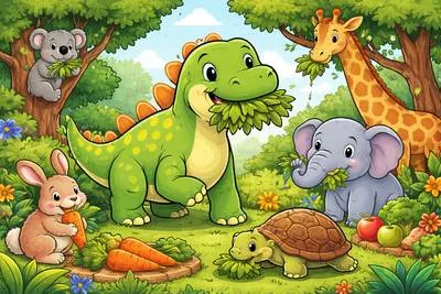 Herbivorous - Feeding on plants; eating only plant material.