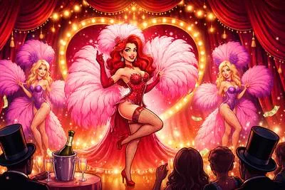 Burlesque - A ridiculous or exaggerated imitation, usually done for comedy or satire.