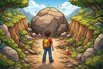 Obstacle - A thing that blocks one’s way or prevents progress. (बाधा, अवरोध)