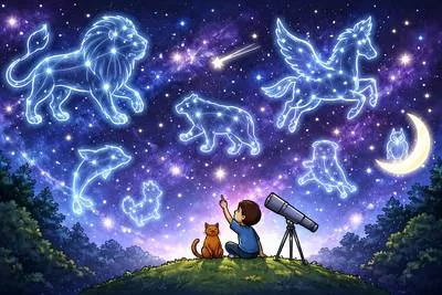 Constellation - A group of stars forming a recognizable pattern in the sky. (तारामंडल)
