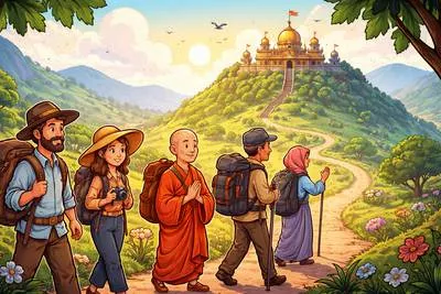 Pilgrimage - A journey to a holy place for religious reasons. (तीर्थयात्रा)