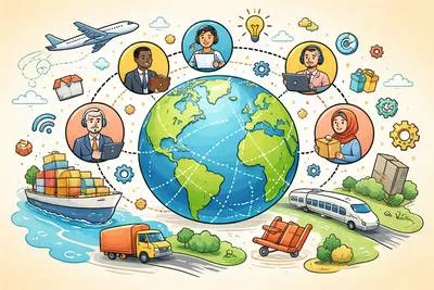 Globalization - The process by which businesses, cultures, or economies become connected and operate on an international scale.