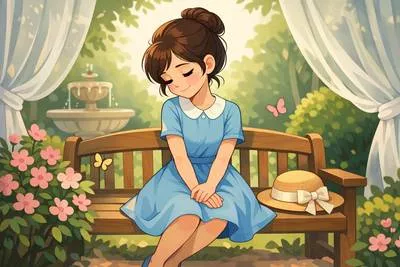 Demure - Quiet, modest, and reserved in behavior or appearance; sometimes showing shyness in an affected way.