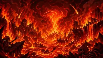Inferno - A very large and dangerous fire; a place or situation that seems like hell because of extreme heat, fire, or destruction. (भीषण आग)