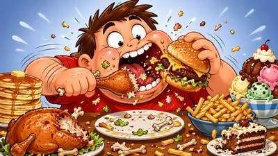 Devour - To eat something quickly and hungrily; to consume or destroy completely. (जल्दी-जल्दी खाना; पूरी तरह नष्ट करना)