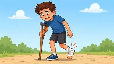 Hobble - To walk with difficulty, usually because of pain or injury; to restrict or slow down progress.