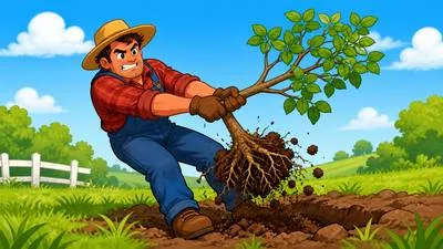 Uproot - To pull a plant out of the ground with its roots; to remove someone or something completely from a place or situation. (जड़ से उखाड़ना या पूरी तरह हटाना)
