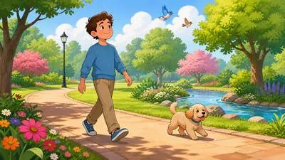 Amble - To walk slowly and in a relaxed manner. (धीरे-धीरे टहलना)