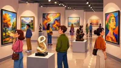 Exhibition - A public display of art, products, skills, or objects for people to see. (प्रदर्शनी)