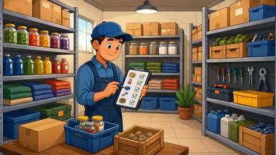 Inventory - A complete list of goods, items, or materials available in a store, business, or place. (उपलब्ध वस्तुओं या सामग्री की पूरी सूची)