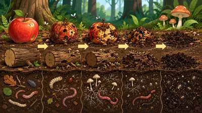Decompose - To break down into smaller parts or decay gradually.