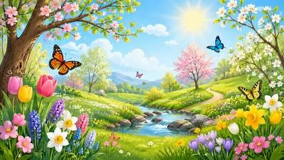 Vernal - Relating to spring; fresh and youthful. (वसंत ऋतु से संबंधित)
