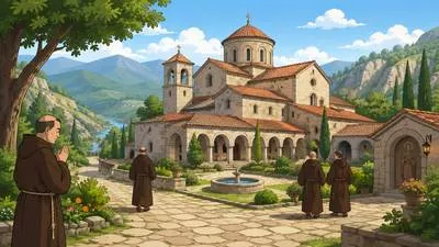 Monastery - A building where monks live, worship, and follow a religious life.