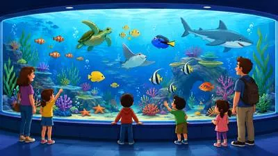 Aquarium - A glass tank or building where fish and water animals are kept.