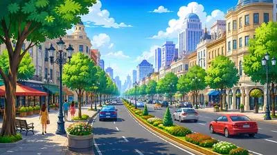 Boulevard - A wide road in a city, usually with trees along the sides. (वृक्षों से घिरी चौड़ी सड़क)