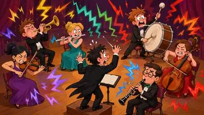 Dissonant - Lacking harmony or agreement; harsh or clashing in sound.