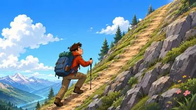 Acclivity - An upward slope or rising ground. (चढ़ाई)