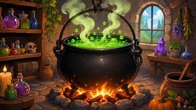 Cauldron - A large metal pot used for cooking or boiling, often over an open fire.
