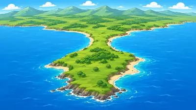 Peninsula - A piece of land almost surrounded by water but connected to a larger landmass.