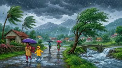 Monsoon - A seasonal wind that brings heavy rain, especially in South Asia.