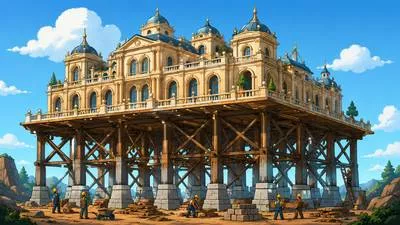 Superstructure - A structure built on top of something else; also, a social or ideological system built on a basic foundation. (ऊपरी संरचना)