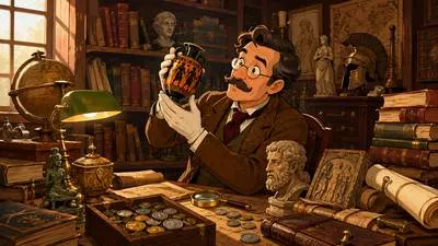 Antiquarian - A person who studies, collects, or deals in old and rare objects; related to antiques. (प्राचीन वस्तुओं का अध्ययन या संग्रह करने वाला व्यक्ति)