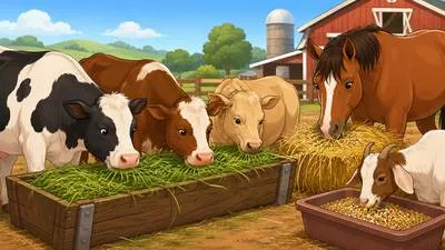 Fodder - Food given to farm animals. (पशुओं का चारा)