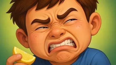 Grimace - An ugly expression on the face showing pain, disgust, or dislike; to make such an expression. (पीड़ा या घृणा से बना चेहरे का विकृत भाव)