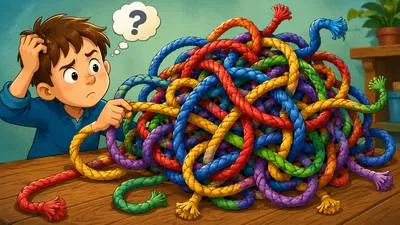 Knotty - Very difficult to solve, understand, or deal with; full of knots.