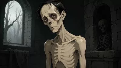 Cadaverous - Very pale, thin, and looking like a corpse.