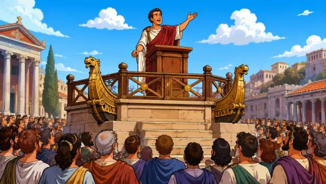 Rostrum - A raised platform used by a speaker or conductor. (भाषण देने का ऊँचा मंच)