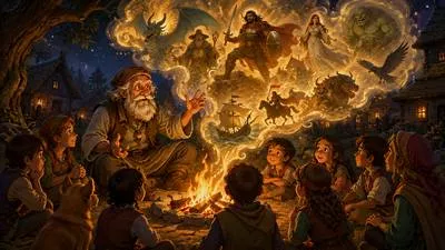 Folklore - Traditional stories, beliefs, and customs of a community. (लोककथाएँ और लोक-परंपराएँ)
