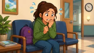 Anxious - Feeling worried, nervous, or uneasy about something. (चिंतित)