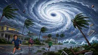 Hurricane - A violent storm with very strong winds.