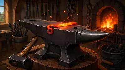 Anvil - A heavy iron block on which metal is shaped by hammering.