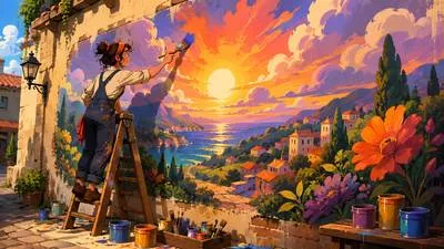 Mural - A large painting or artwork made directly on a wall.