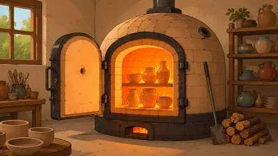 Kiln - A furnace or oven used for baking bricks, pottery, or drying materials.