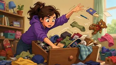 Rummage - To search through things by moving them around. (टटोलकर खोजना)