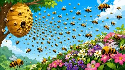 Swarm - A large group of insects, people, or things; to move in a large group. (झुंड / झुंड में उमड़ना)