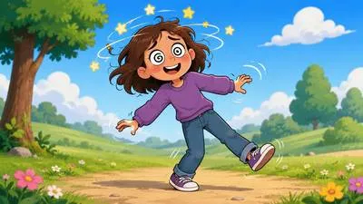 Giddy - Feeling dizzy, light-headed, or overly excited. (चक्कर जैसा महसूस करना / अत्यधिक उत्साहित)